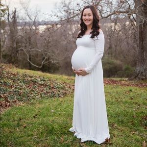 Pink Blush Off Shoulder Maternity Maxi Dress